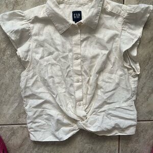 GAP Off-White Button-Front Knot Blouse